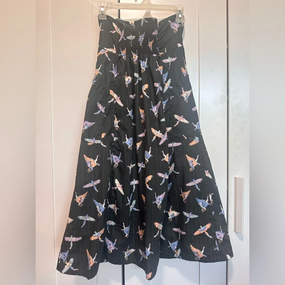 Free People Colorful Bird Print Strapless Mini Tube Dress Size 4 100% Cotton